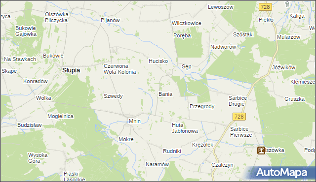 mapa Bania gmina Słupia Konecka, Bania gmina Słupia Konecka na mapie Targeo