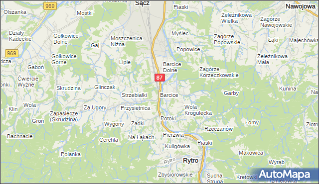 mapa Barcice gmina Stary Sącz, Barcice gmina Stary Sącz na mapie Targeo