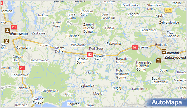 mapa Barwałd Średni, Barwałd Średni na mapie Targeo