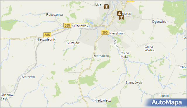 mapa Biernacice gmina Ziębice, Biernacice gmina Ziębice na mapie Targeo