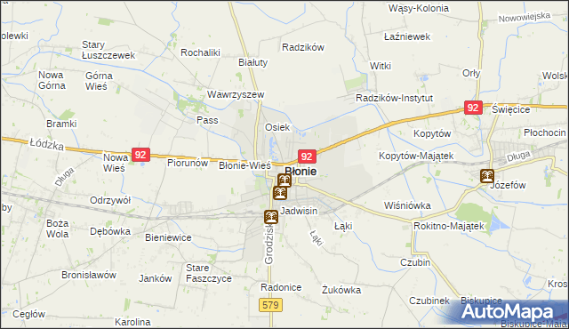 mapa Błonie powiat warszawski zachodni, Błonie powiat warszawski zachodni na mapie Targeo