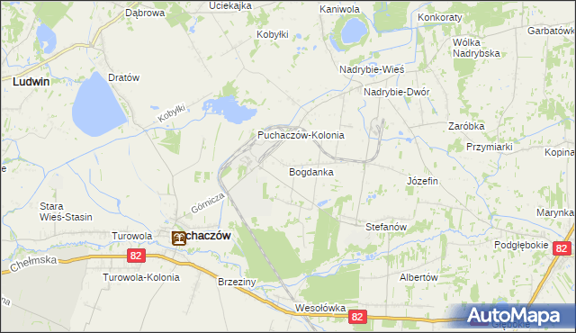 mapa Bogdanka gmina Puchaczów, Bogdanka gmina Puchaczów na mapie Targeo