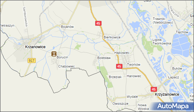 mapa Bolesław gmina Krzyżanowice, Bolesław gmina Krzyżanowice na mapie Targeo