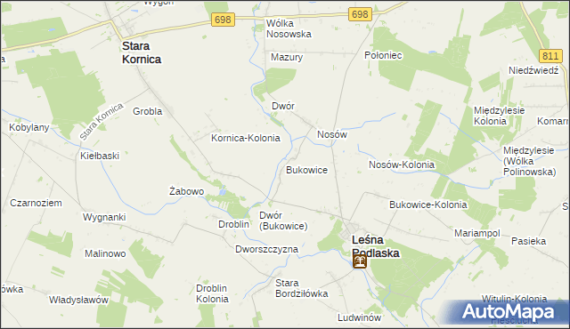 mapa Bukowice gmina Leśna Podlaska, Bukowice gmina Leśna Podlaska na mapie Targeo