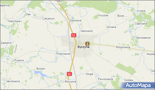 mapa Byczyna powiat kluczborski, Byczyna powiat kluczborski na mapie Targeo