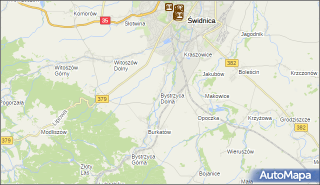 mapa Bystrzyca Dolna, Bystrzyca Dolna na mapie Targeo