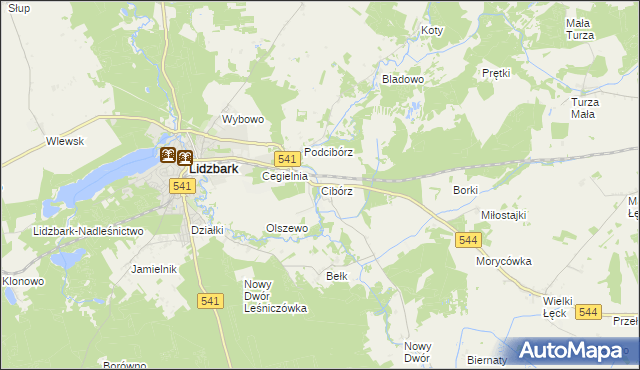 mapa Cibórz gmina Lidzbark, Cibórz gmina Lidzbark na mapie Targeo