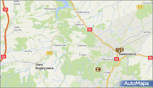 mapa Cieszów gmina Stare Bogaczowice, Cieszów gmina Stare Bogaczowice na mapie Targeo