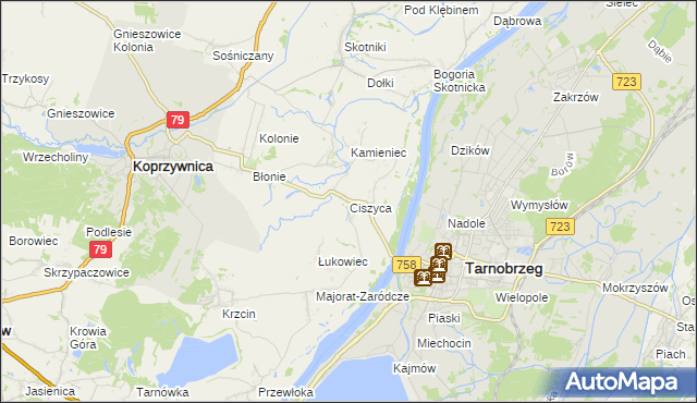 mapa Ciszyca gmina Koprzywnica, Ciszyca gmina Koprzywnica na mapie Targeo
