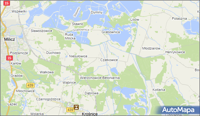 mapa Czatkowice gmina Milicz, Czatkowice gmina Milicz na mapie Targeo
