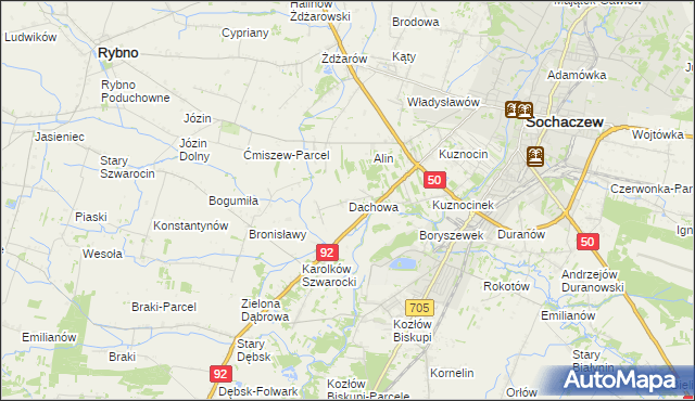 mapa Dachowa gmina Sochaczew, Dachowa gmina Sochaczew na mapie Targeo