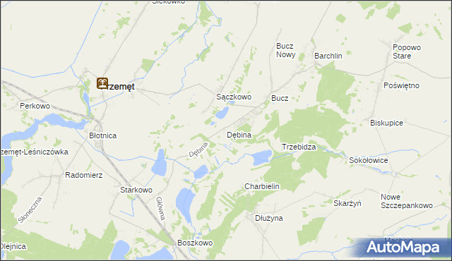 mapa Dębina gmina Przemęt, Dębina gmina Przemęt na mapie Targeo