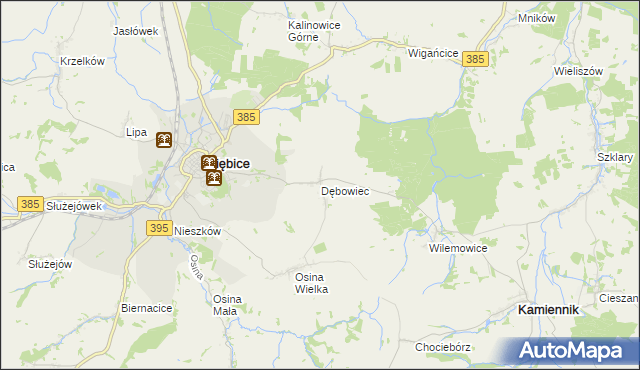 mapa Dębowiec gmina Ziębice, Dębowiec gmina Ziębice na mapie Targeo