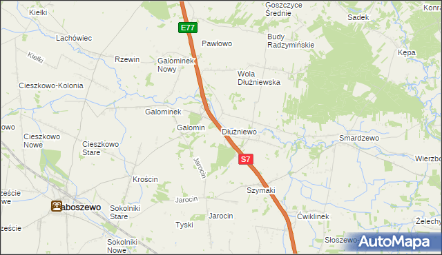 mapa Dłużniewo gmina Baboszewo, Dłużniewo gmina Baboszewo na mapie Targeo