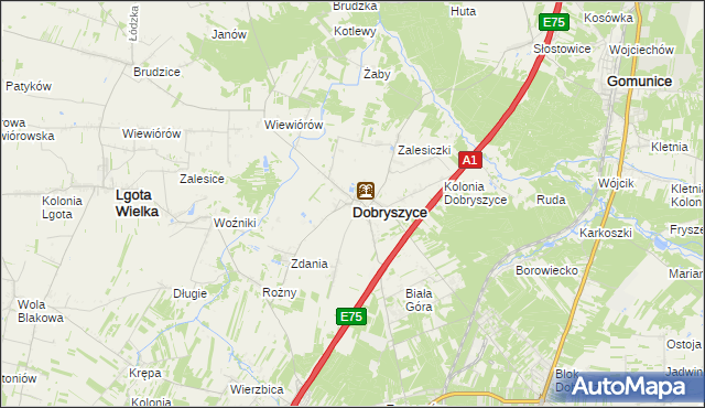 mapa Dobryszyce, Dobryszyce na mapie Targeo