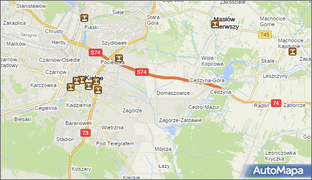 mapa Domaszowice gmina Masłów, Domaszowice gmina Masłów na mapie Targeo