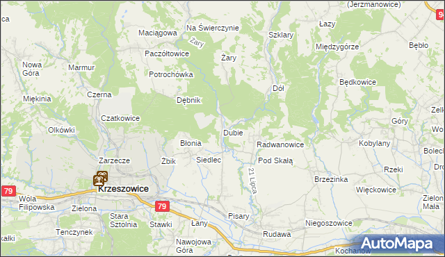 mapa Dubie gmina Krzeszowice, Dubie gmina Krzeszowice na mapie Targeo