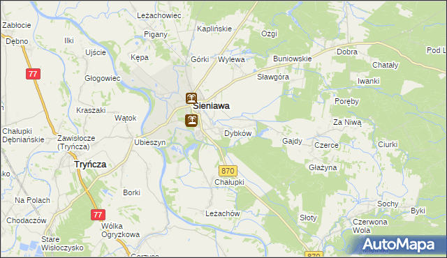 mapa Dybków gmina Sieniawa, Dybków gmina Sieniawa na mapie Targeo