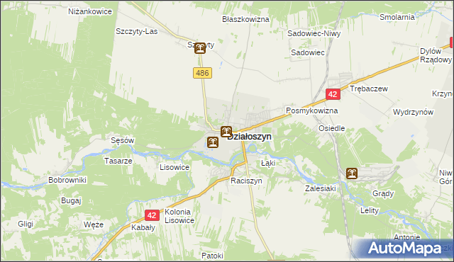 mapa Działoszyn powiat pajęczański, Działoszyn powiat pajęczański na mapie Targeo