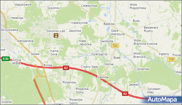 mapa Dzierżązna gmina Zgierz, Dzierżązna gmina Zgierz na mapie Targeo