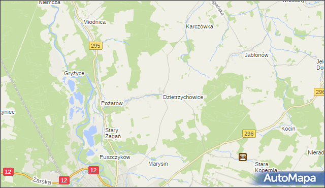 mapa Dzietrzychowice, Dzietrzychowice na mapie Targeo