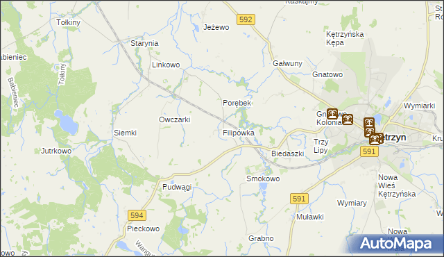 mapa Filipówka gmina Kętrzyn, Filipówka gmina Kętrzyn na mapie Targeo