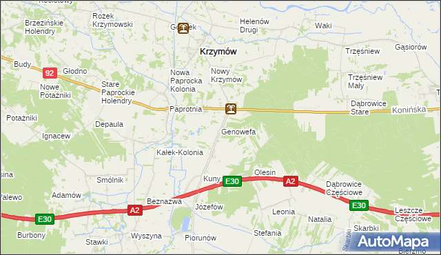 mapa Genowefa gmina Krzymów, Genowefa gmina Krzymów na mapie Targeo