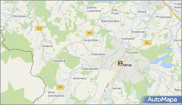 mapa Giebułtów gmina Mirsk, Giebułtów gmina Mirsk na mapie Targeo