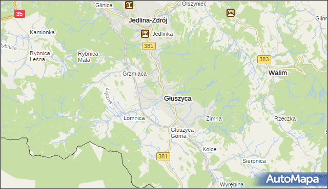 mapa Głuszyca powiat wałbrzyski, Głuszyca powiat wałbrzyski na mapie Targeo