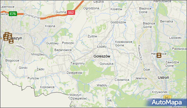 mapa Goleszów powiat cieszyński, Goleszów powiat cieszyński na mapie Targeo