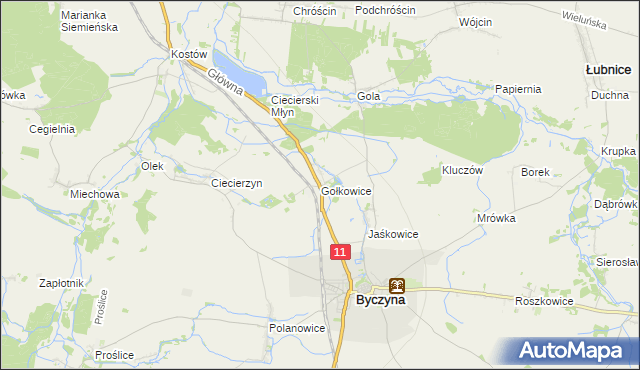 mapa Gołkowice gmina Byczyna, Gołkowice gmina Byczyna na mapie Targeo