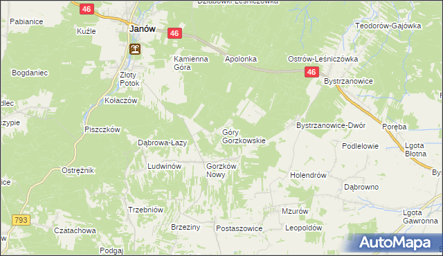 mapa Góry Gorzkowskie, Góry Gorzkowskie na mapie Targeo