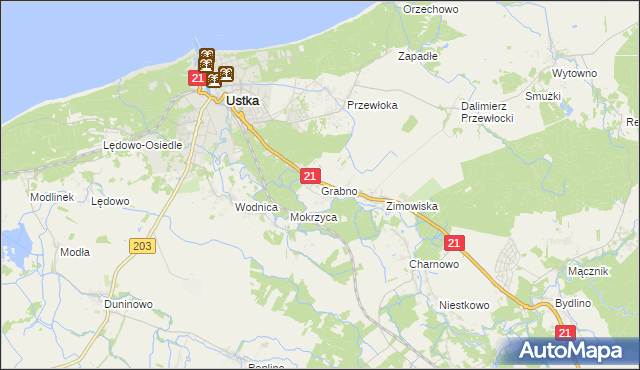 mapa Grabno gmina Ustka, Grabno gmina Ustka na mapie Targeo