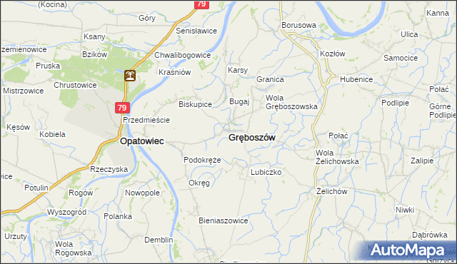 mapa Gręboszów powiat dąbrowski, Gręboszów powiat dąbrowski na mapie Targeo