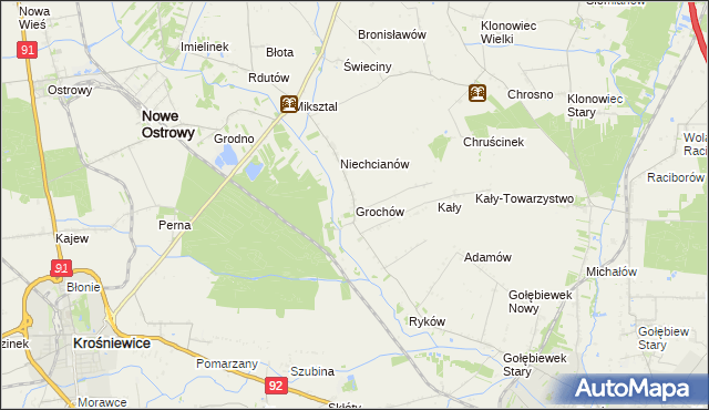 mapa Grochów gmina Nowe Ostrowy, Grochów gmina Nowe Ostrowy na mapie Targeo
