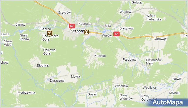 mapa Hucisko gmina Stąporków, Hucisko gmina Stąporków na mapie Targeo