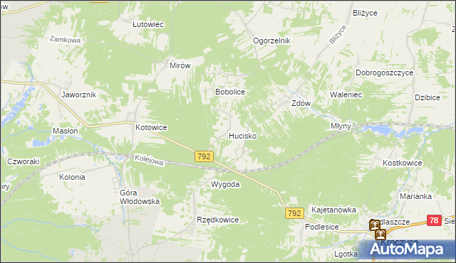 mapa Hucisko gmina Włodowice, Hucisko gmina Włodowice na mapie Targeo