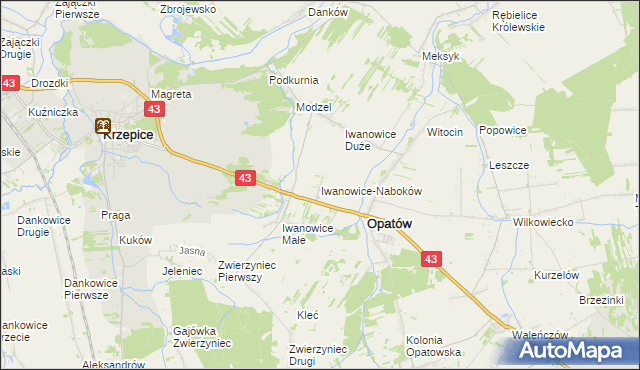 mapa Iwanowice-Naboków, Iwanowice-Naboków na mapie Targeo