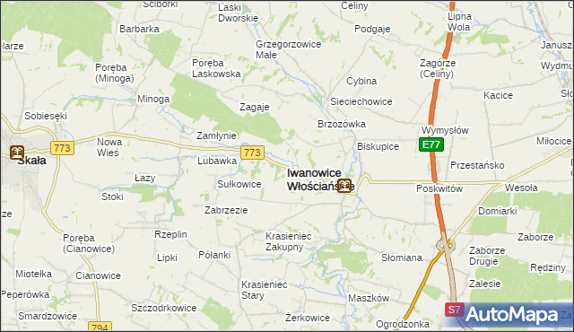 mapa Iwanowice Włościańskie, Iwanowice Włościańskie na mapie Targeo