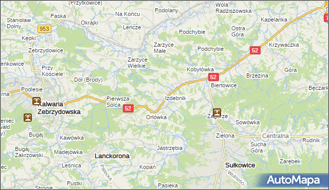 mapa Izdebnik gmina Lanckorona, Izdebnik gmina Lanckorona na mapie Targeo