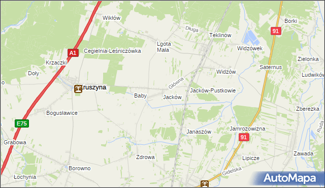mapa Jacków gmina Kruszyna, Jacków gmina Kruszyna na mapie Targeo