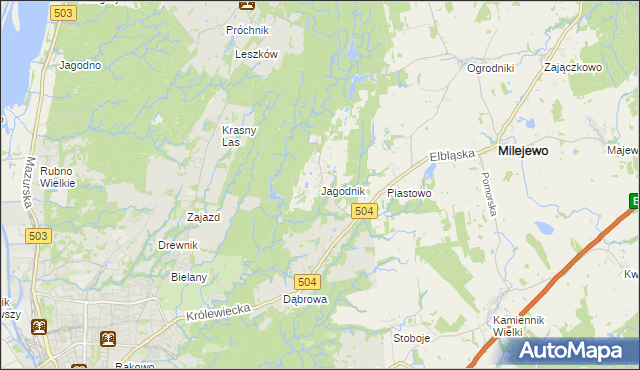 mapa Jagodnik gmina Milejewo, Jagodnik gmina Milejewo na mapie Targeo