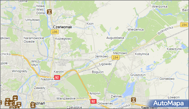 mapa Janikowo gmina Swarzędz, Janikowo gmina Swarzędz na mapie Targeo