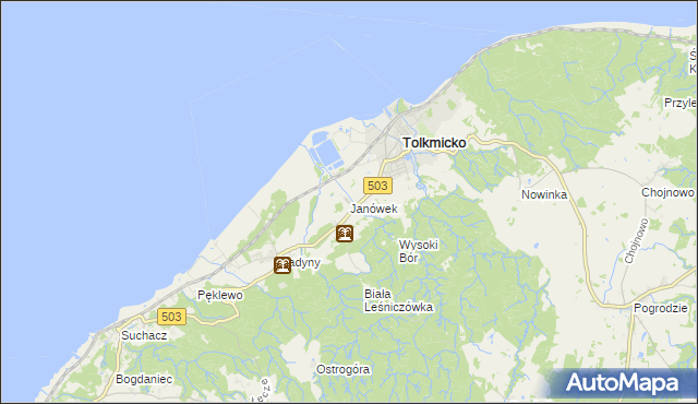 mapa Janówek gmina Tolkmicko, Janówek gmina Tolkmicko na mapie Targeo