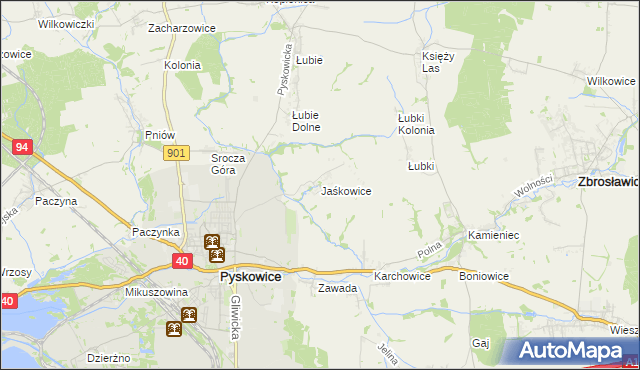 mapa Jaśkowice gmina Zbrosławice, Jaśkowice gmina Zbrosławice na mapie Targeo