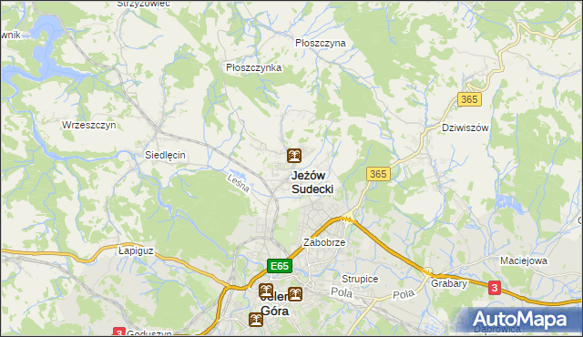 mapa Jeżów Sudecki, Jeżów Sudecki na mapie Targeo