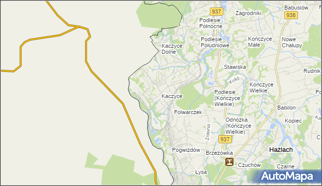 mapa Kaczyce gmina Zebrzydowice, Kaczyce gmina Zebrzydowice na mapie Targeo