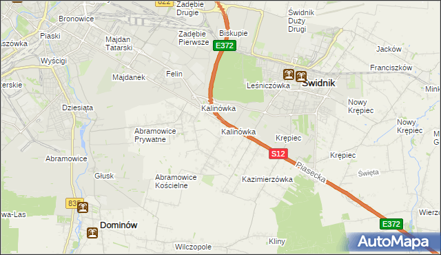 mapa Kalinówka gmina Głusk, Kalinówka gmina Głusk na mapie Targeo