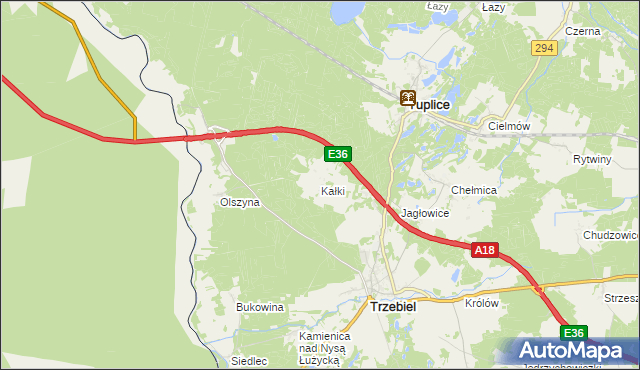 mapa Kałki gmina Trzebiel, Kałki gmina Trzebiel na mapie Targeo