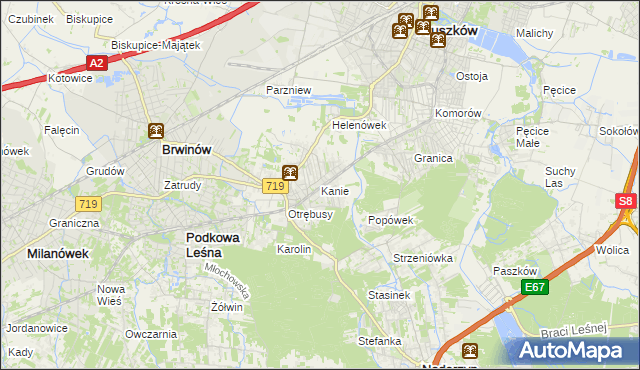 mapa Kanie gmina Brwinów, Kanie gmina Brwinów na mapie Targeo